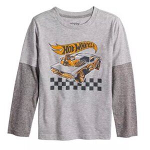HOT WHEELS Gray Graphic Tee with Mock Sleeves, size 7